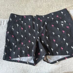 Flamingo Print Black Shorts